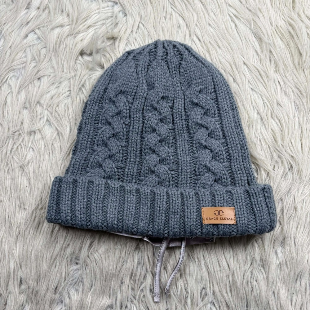 Grace Eleyae Women's OS Gray Cable-Knit Satin Lined Beanie Hat